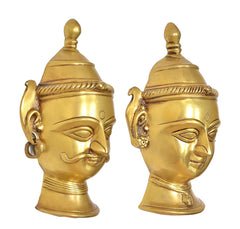 Brass Shiva Gauri head wall hanging, side profile view with ear ornaments