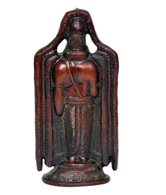 Brass Balaji idol statue rear view, draped pattern and pedestal base