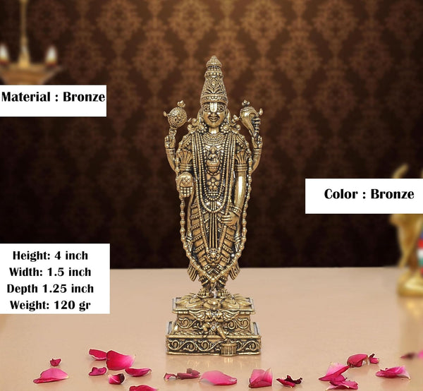 Superfine Brass Standing Lord Tirupati Bala Ji Idol (Height 4 Inch) Entryway Setting