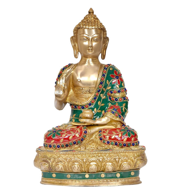 Brass Buddha Statue - Handcrafted Spiritual Decor for Home Decor and Office - Meditating Buddha Idol (Height 12 Inch) (Multicolor)