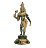 Brass Ardhanarishvara idol standing pose, detailed crown and ornaments, 6-inch