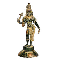 Brass Ardhanarishvara idol standing pose, detailed crown and ornaments, 6-inch