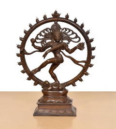 Natraj Shiva brass idol in dynamic dance pose with multi-armed details