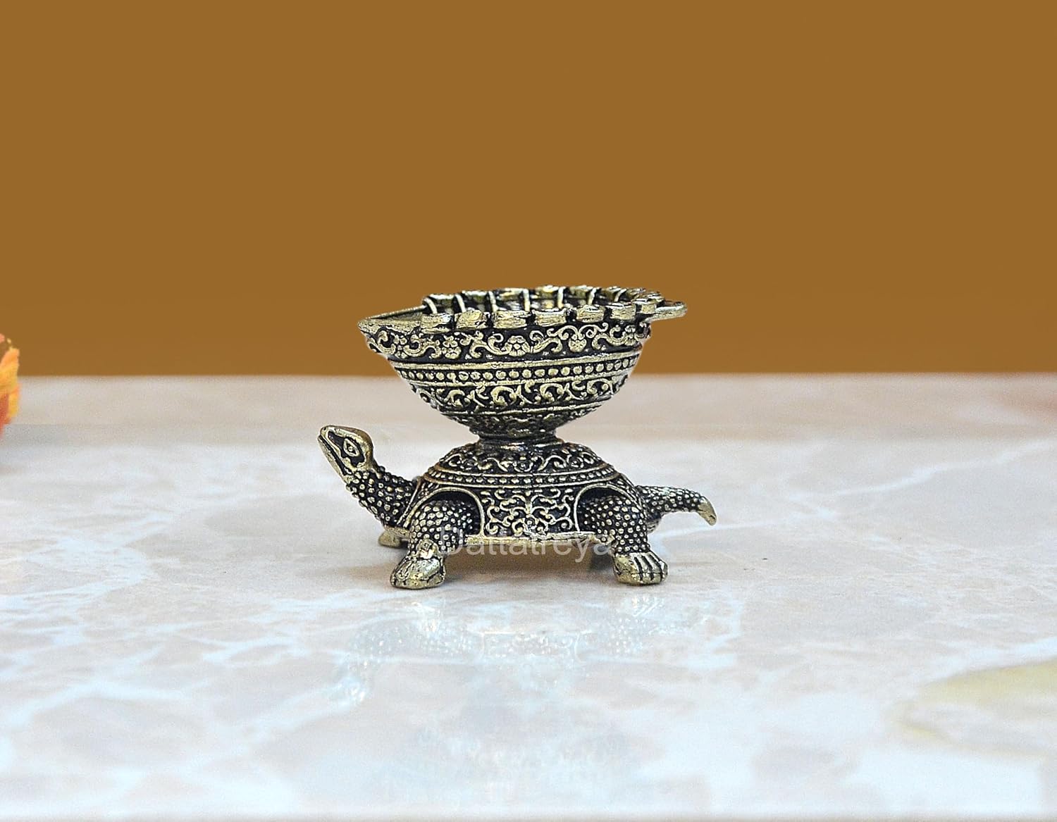 Bronze Tortoise with Oil Lamp Diya Statue Pooja Mandir Home Decor Decorative & Gift Item (Height: 3 CM)