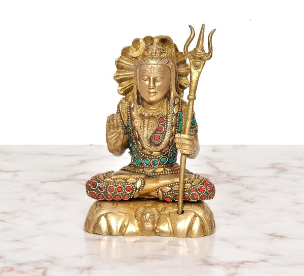 Brass Lord Shiva Statue (Height : 6 Inch) (Multicolor 1) Study Setting