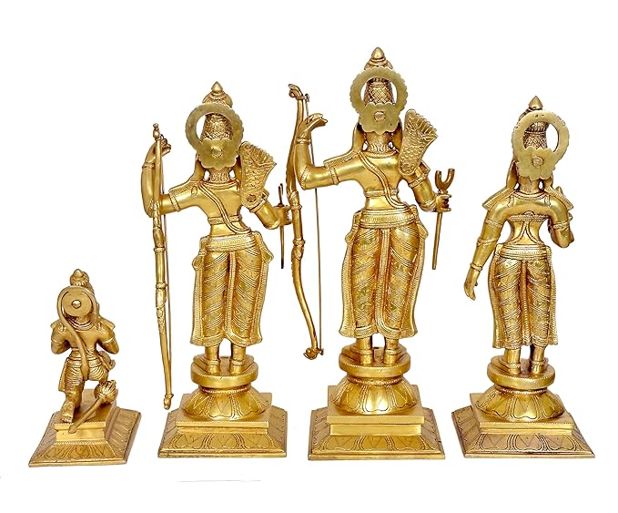 Ram Darbar with Sita Lakshman Hanuman Brass Statue in Golden Finish Home Puja Bhagwan Idol Murti for Mandir Temple, Height 20 inches