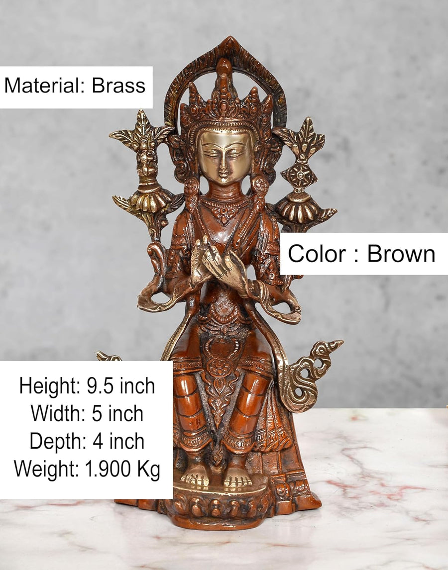 Brass Sitting Tara Devi Statue (Height 9.5 Inch) Craft Detail