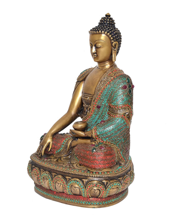 Brass Dhyan Mudra Buddha Statue - Handcrafted Spiritual Decor for Home Decor and Office Decor - Meditating Buddha Idol (Height 17 Inch) Study Setting