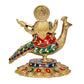 Brass Goddess Saraswati Sitting On Swan Devi of Study Maa Saraswati for Home Decor Mandir pooja (Height: 7 Inch)