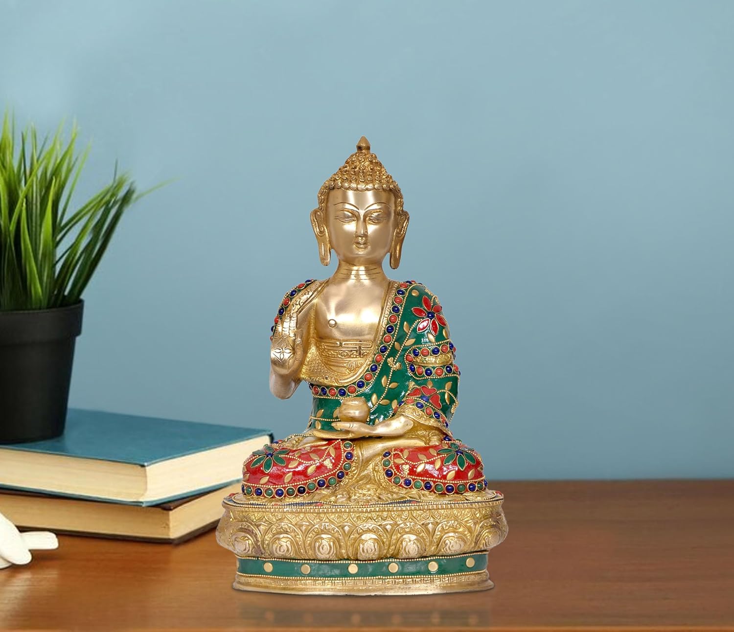 Brass Buddha Statue - Handcrafted Spiritual Decor for Home Decor and Office - Meditating Buddha Idol (Height 12 Inch) (Multicolor)