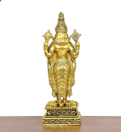 Back view of brass Lord Tirupati Bala Ji figurine, detailed draped garment