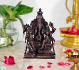 Brown brass Ganesha with Riddhi Siddhi idol statue, 7 in, front view