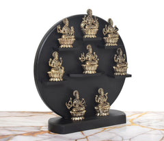 Brass Ashtalakshmi set of 8 figurines, front view with crown and raised hands