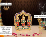 Brass Ram Darbar idol with multicolor attire, three figures under blue beaded arch
