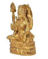 Gold brass Ardhanrishvara murti, profile view seated deity with trident