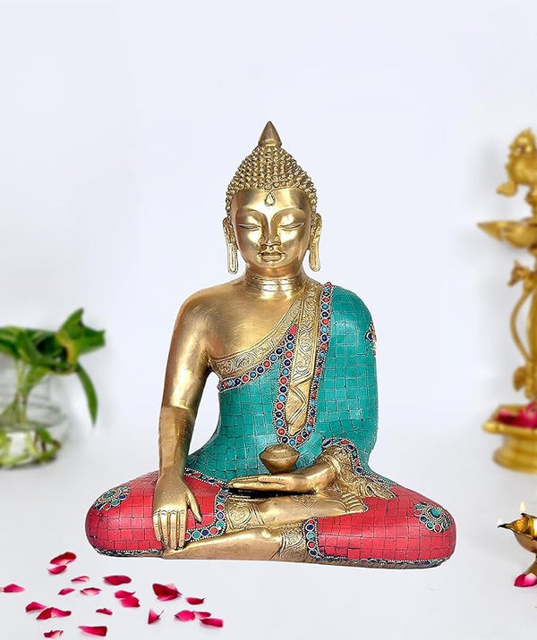 Bhumisparasha Mudra Brass Buddha Idol Statue Murti for Home Decor (Height 14 inch)