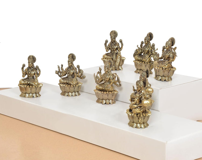 Bronze Goddess Ashtalakshmi Statue (Set of 8) (Height 3 Inch)