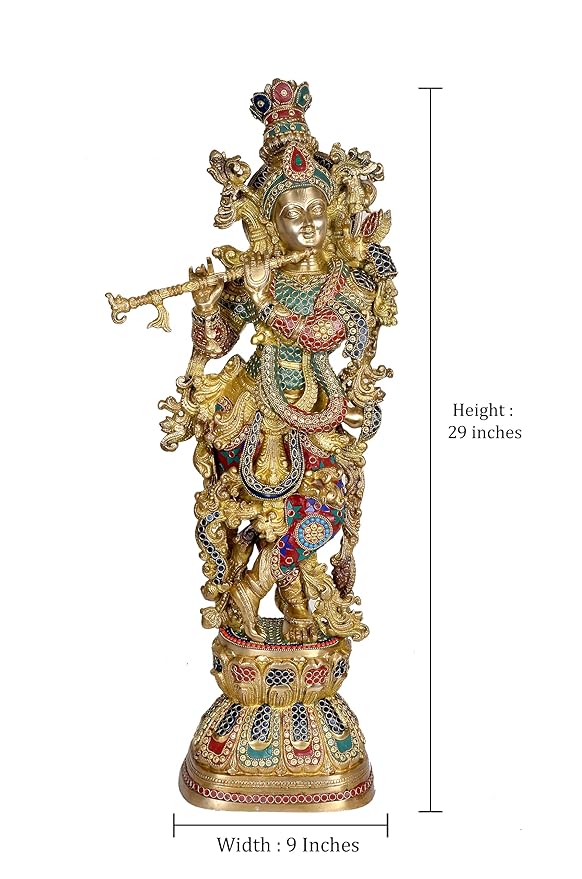 Brass Krishna Big Size Idol Statue Sculpture Height 29 inches