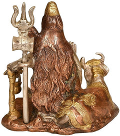 Brass Lord Shiva statue from side view with trident and Nandi beside him