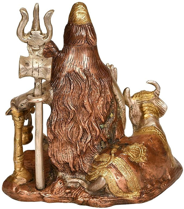 Brass Lord Shiva Seated with Nandi, Height: 5.6" Entryway Setting