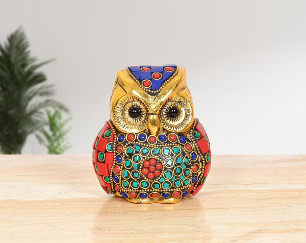 Metal Owl Bird Decorative Showpiece (Height 4 Inch) Mandir Setting