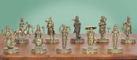 Superfine Brass Vishnu Dashavatara Ten Avatars (Height: 2.5 Inch)