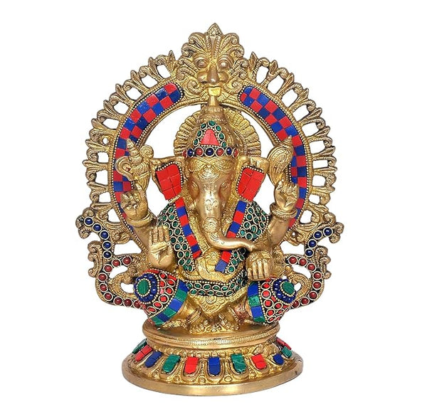 Brass Ganesha Ganesh Murti Statue Idol for Home Shop Office, Height : 10 inch