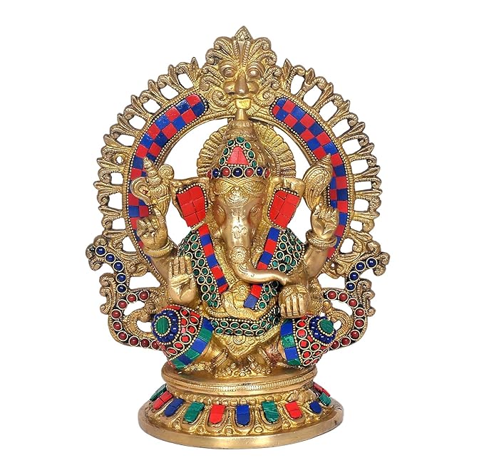 Brass Ganesha Ganesh Murti Statue Idol for Home Shop Office, Height : 10 inch