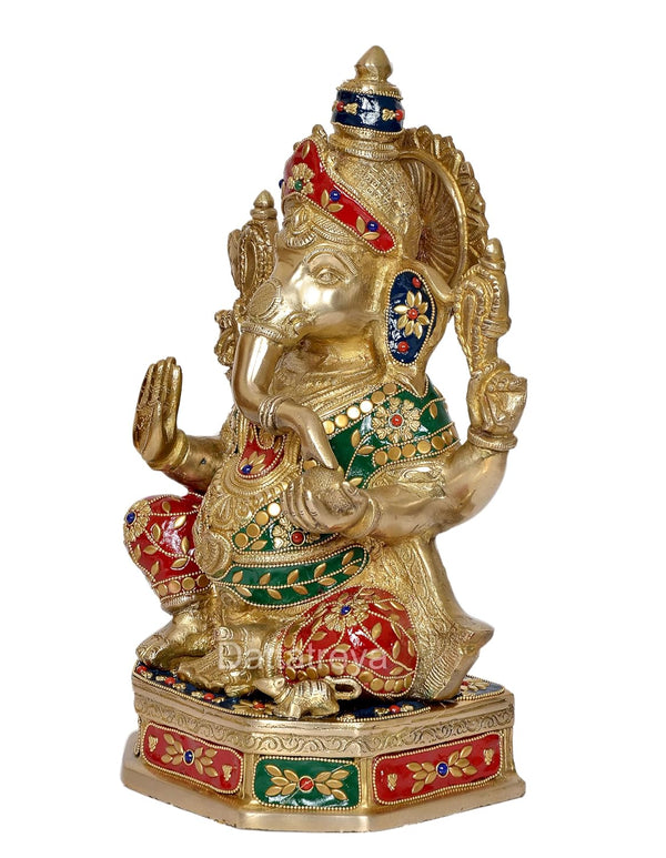 Brass Ganesh Statue Lord Ganesha Idol for Home Decor and Pooja Hindu God Ganapati Figurine (Height 14 Inch) Study Setting