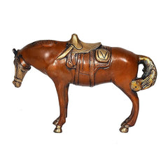 AONA brass stable horse with seat, brown-and-gold finish, full body side angle