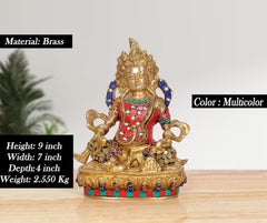 AONA brass Kuber murti, 9-inch seated figure with red, blue, green enamel-like details