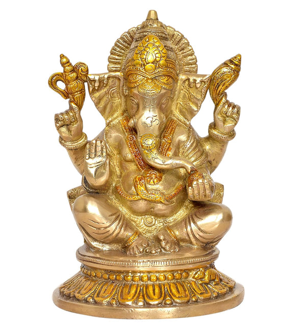 Brass Lord Ganesha Idol Ganesh Statue Decorative Sculpture for Home Decor Office Mandir Pooja Temple Showpiece (Height 8 Inch) Entryway Setting