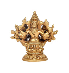 Brass Ganesha with Riddhi and Siddhi statue, back/side detailing