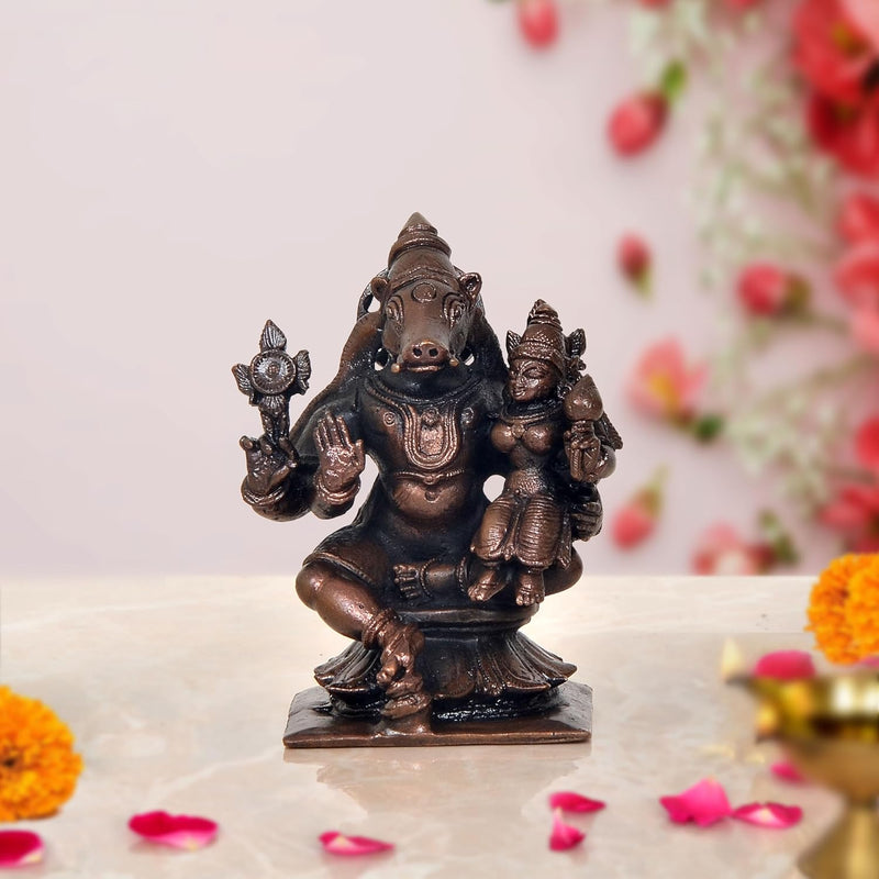 Copper Bhu Varaha Lakshmi Idol - Divine Deity Statue for Home Temple and Spiritual Decor (Height 3 Inch)