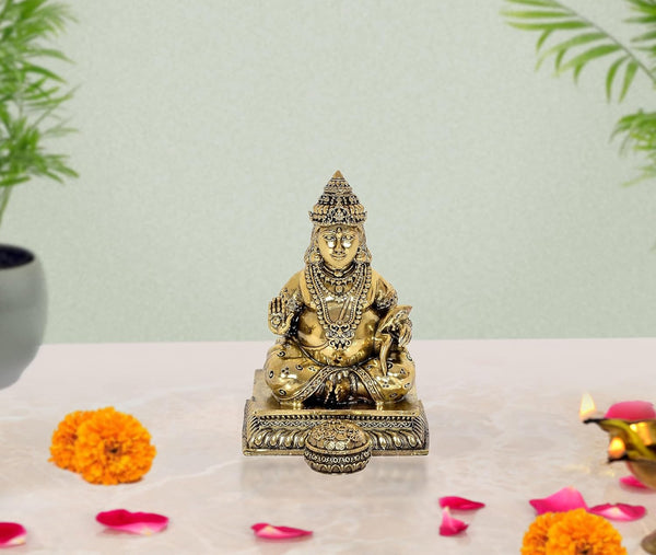 Bronze Kuber Idol Statue Showpiece for Home Decor Office and Mandir Pooja Bronze Color (Height 3 Inch)