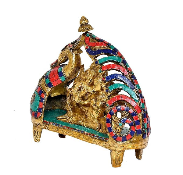Brass Radha Krishna Idol Statue Sculpture Figurine for Home Temple Office Gift Multicolour Height 9 Inches Study Setting