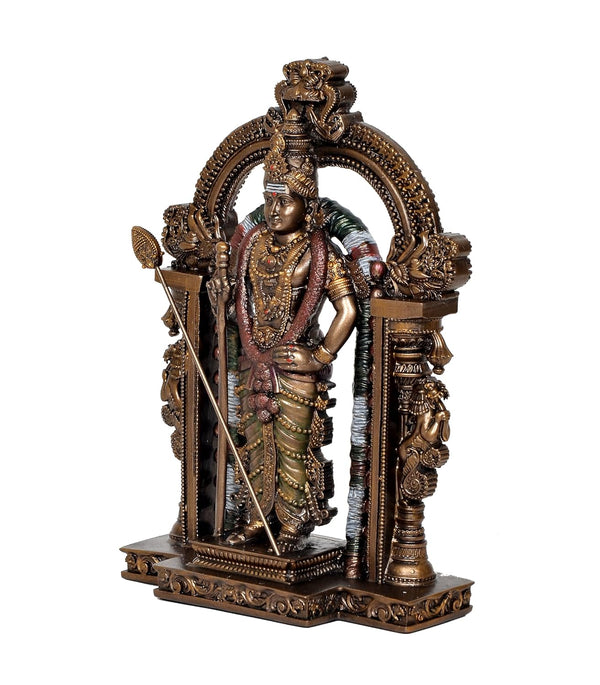 Resin Lord Swami Kartikeya Ji Kartik Statue with Peacock Murugan Subramanya Murti Height 8.5 Inch Study Setting
