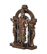 Side view of Kartikeya Murti statue, raised spear and decorative arch, 8.5 inch