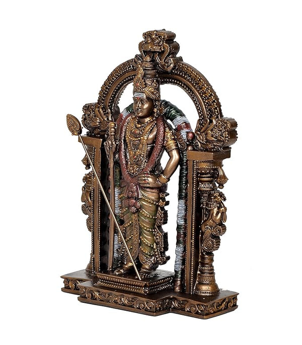 Resin Lord Swami Kartikeya Ji Kartik Statue with Peacock Murugan Subramanya Murti Height 8.5 Inch Study Setting