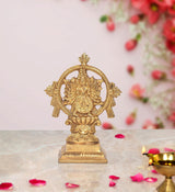AONA Brass Sudarshana Vishnu statue with Yoga Narasimha, circular halo and seated base