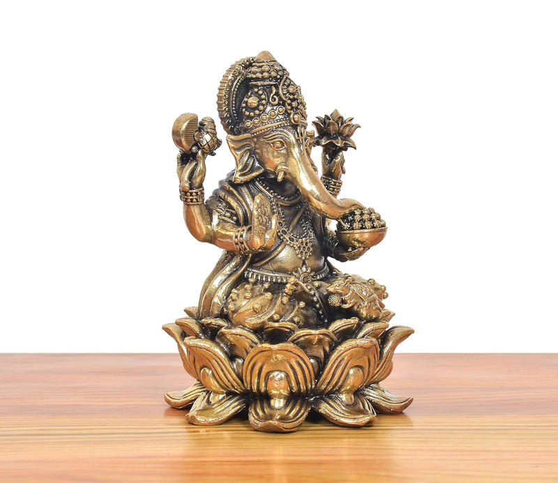 Bronze Goddess Lakshmi and Lord Ganesha Idol-Hindu Deities Figurine (Height 5 Inch)
