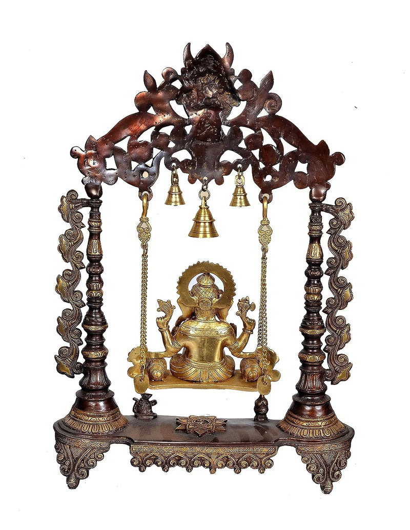 AONA Brass Ganesha Swing Statue Idol with Bells for Home Decor | Height : 27 Inches | Weight : 17 KG (Golden)