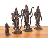 Copper Ram Darbar figurines—Ram with bow, Sita, Lakshman, Hanuman; full set