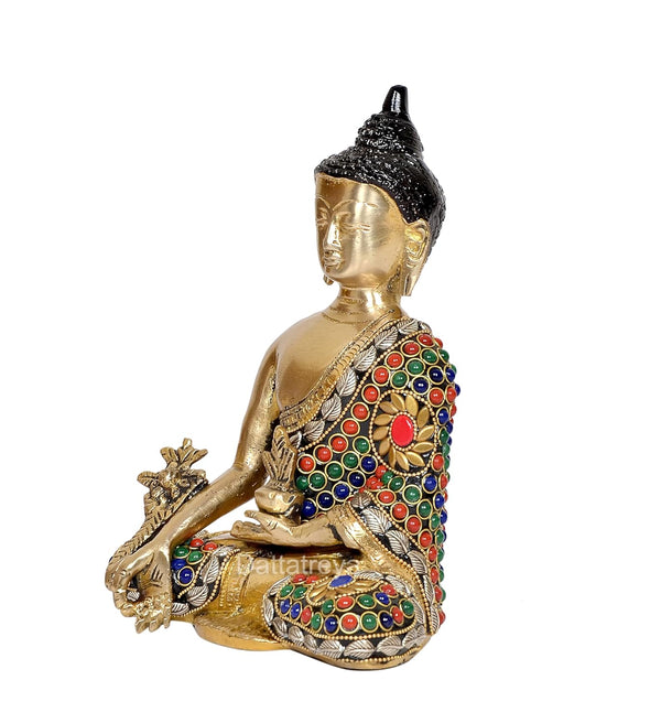 Brass Buddha Statue - Handcrafted Spiritual Decor for Home and Office - Meditating Buddha Idol (Height 8 Inch) Study Setting