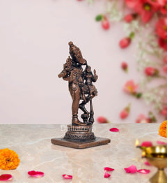 Copper Varaha carrying Lakshmi statue, detailed armor, front view, 2.5 in