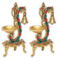 Brass Pair of Bird Peacock Oil Lamp Stand | Bell Diya | (Pack of 2) (Height :8 inch )