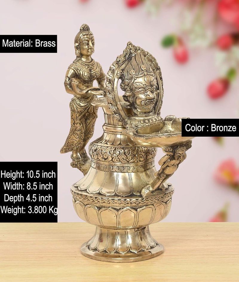 Brass Oil Lamp Sukunda Nepalese Cast Ceremonial Oil Lamp (Height 10.5 Inch)