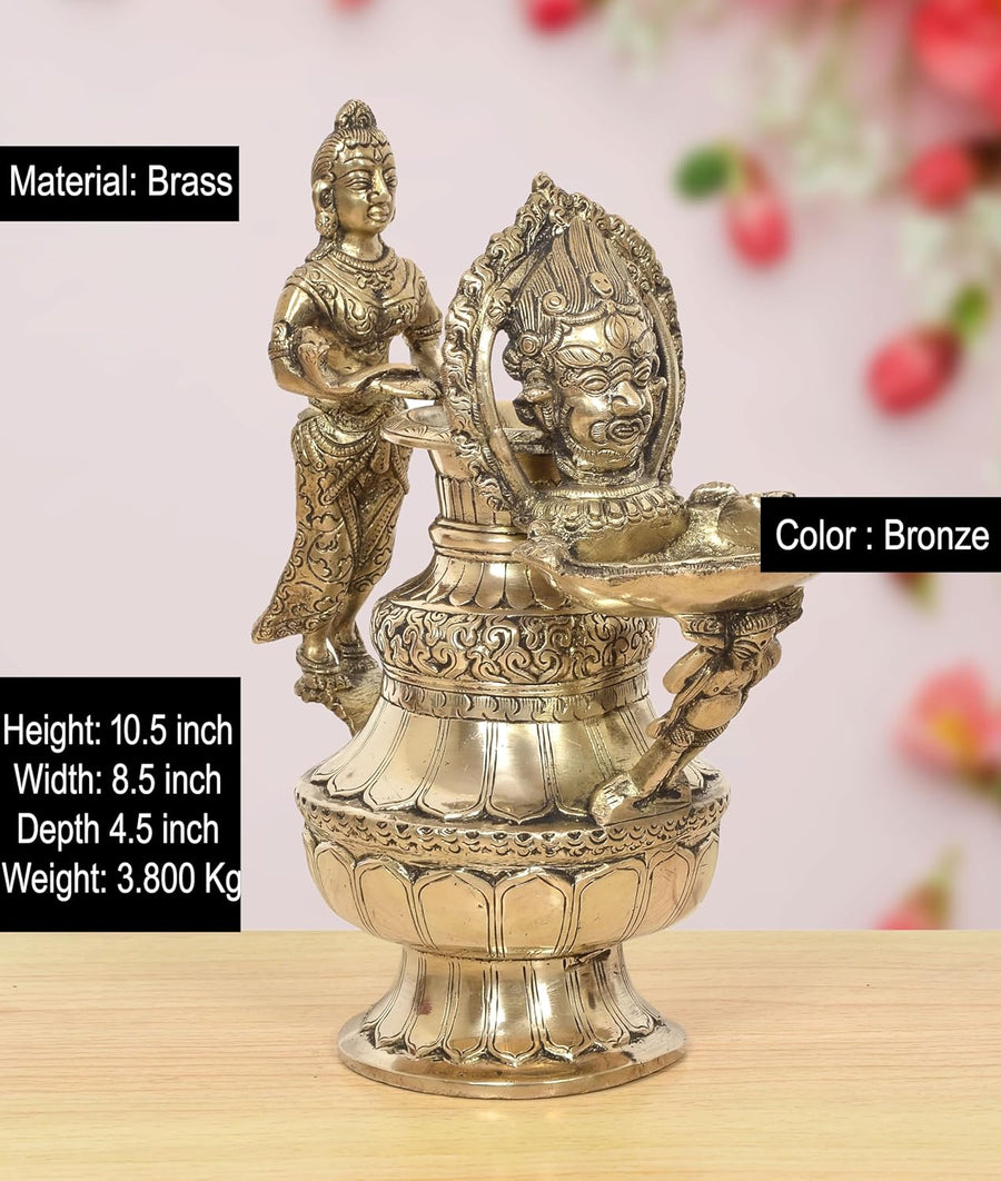 Brass Oil Lamp Sukunda Nepalese Cast Ceremonial Oil Lamp (Height 10.5 Inch) Craft Detail