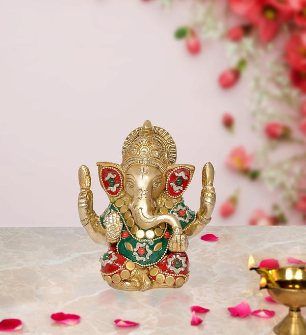 Ganesha Ganesh Ganpati Statue Idol Murti for Home Decor (Height : 4.5 inch) (Multicolor 4)