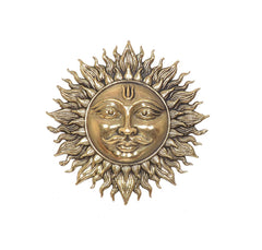 Brass Surya Dev Sun Face Wall Hanging – Traditional Hindu Sun God Wall Décor for Home, Office & Housewarming Gifts (Height: 3 Inches)